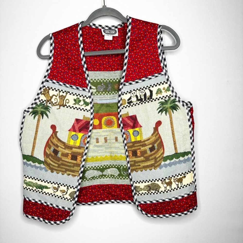 Vintage Tapestry Noahs Ark Vest Size L Animals Boat Novelty Cotton USA
